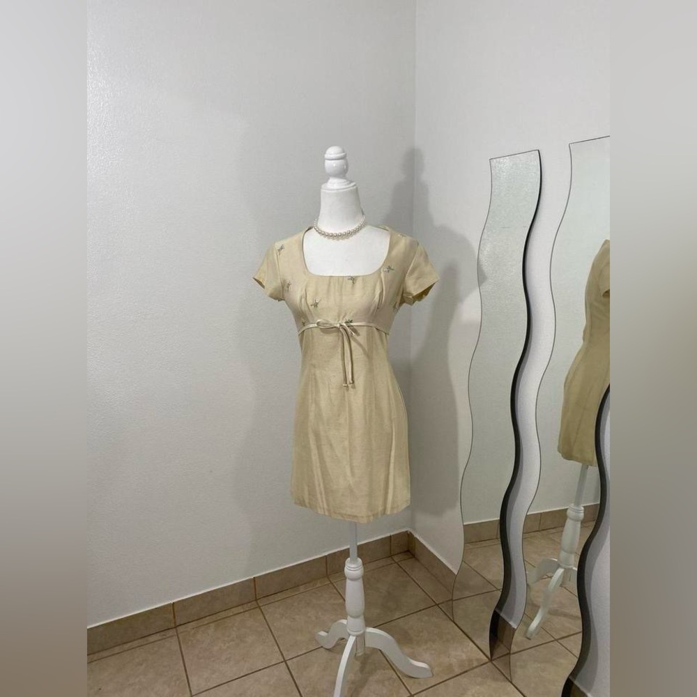 XOXO Cream Babydoll Mini Dress with Puff Sleeves